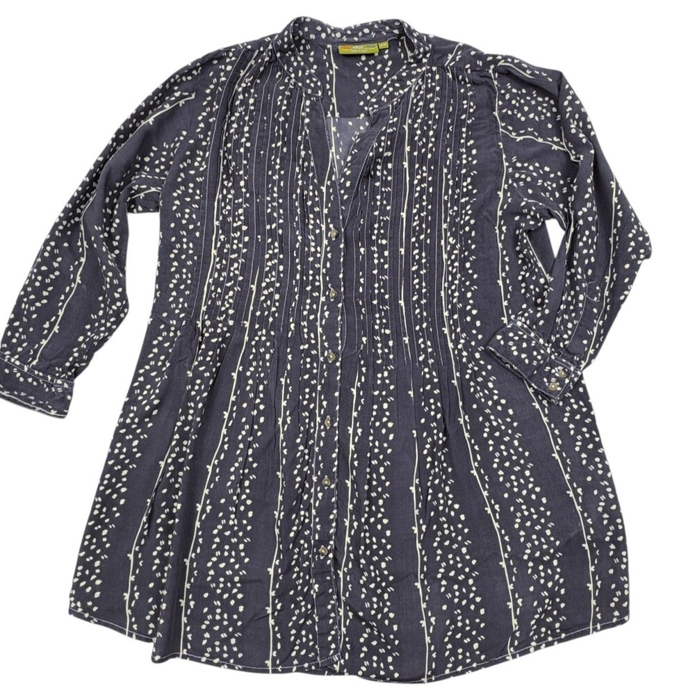 Rock Flower Paper Pinktuck Pleats Boho Tunic Top Long Flowy Pebble Gray S M